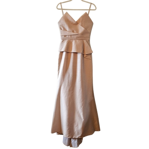 BCBGMaxAzria Gracie Strapless Peplum Corset Long Cocktail Gown Bare Pink Size 6. - Picture 5 of 16